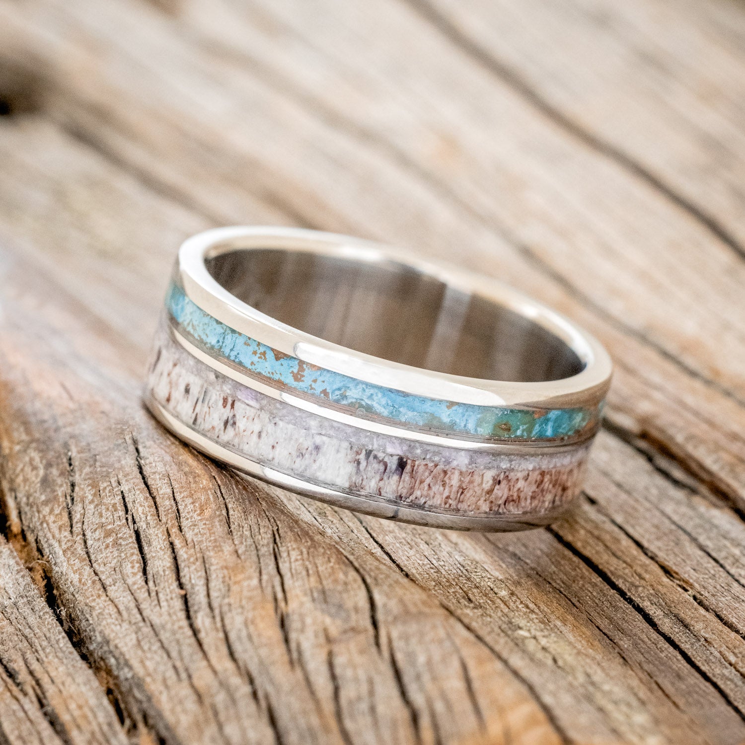 "ELEMENT" - CHAROITE, PATINA COPPER & ANTLER WEDDING BAND-2