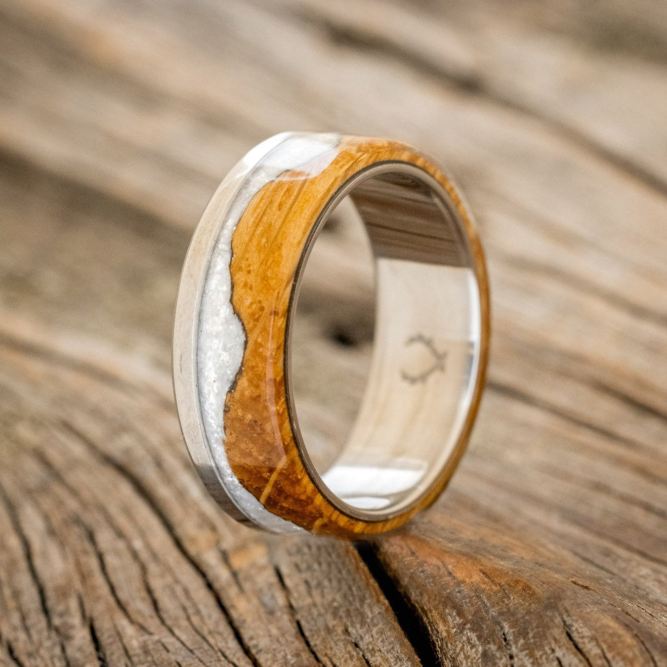 "EZRA" - WHISKEY BARREL OAK WITH DIAMOND DUST WEDDING RING-2