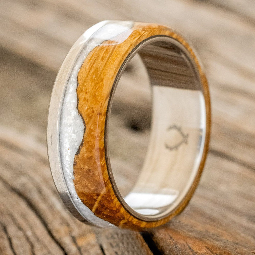 "EZRA" - WHISKEY BARREL OAK WITH DIAMOND DUST WEDDING RING-2