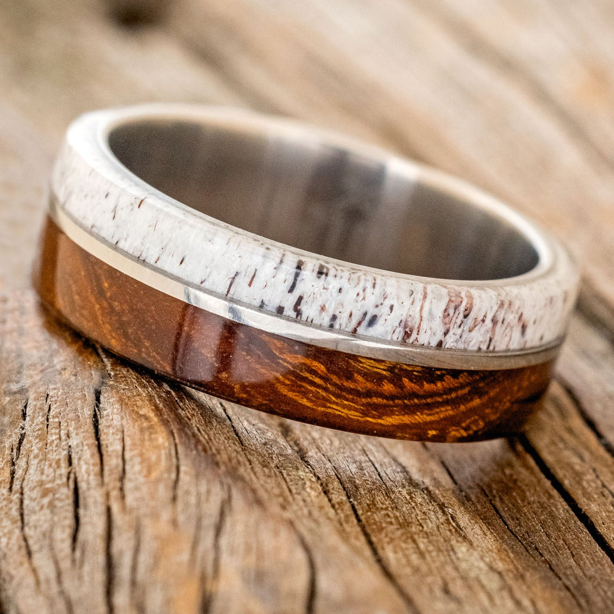 "GOLDEN" - IRONWOOD & ELK ANTLER WEDDING RING - READY TO SHIP-2