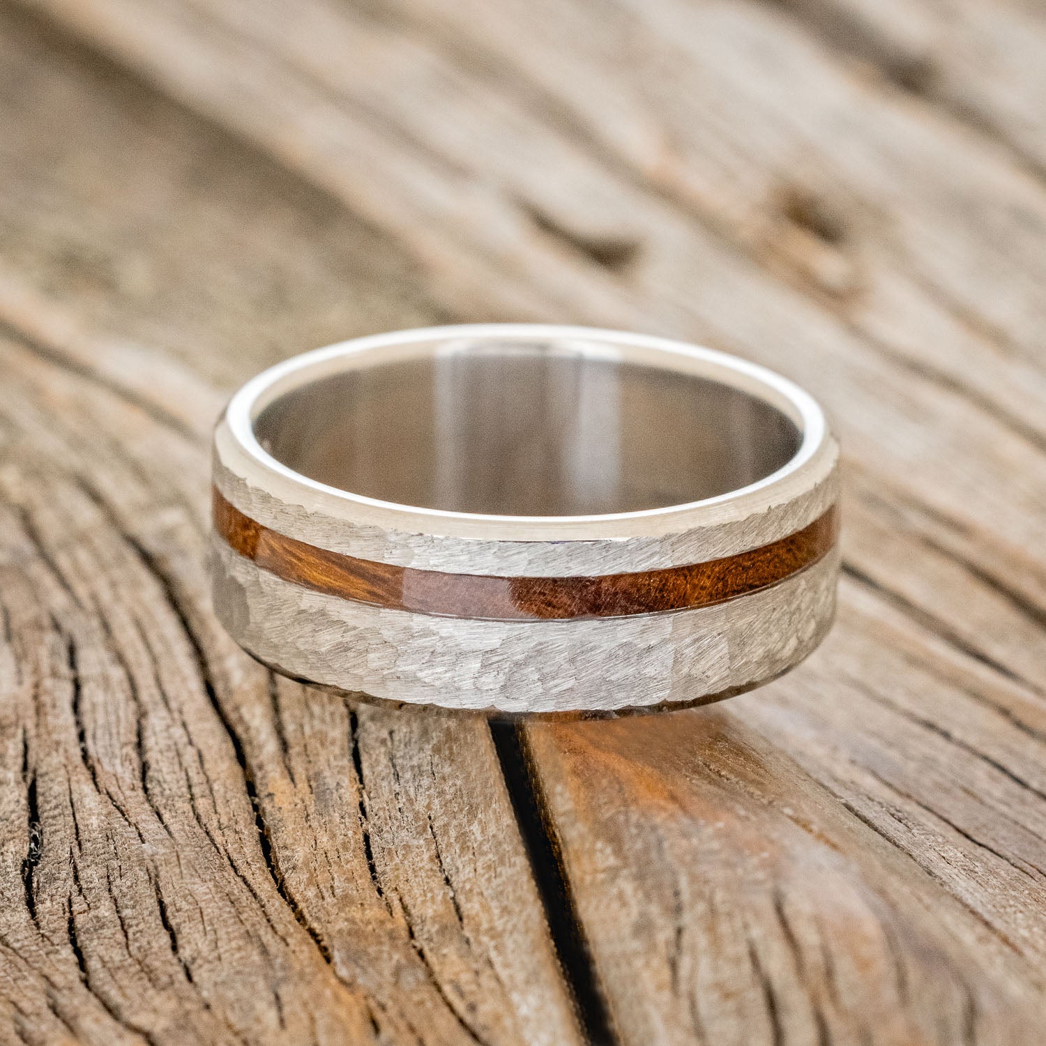 "VERTIGO" - IRONWOOD WEDDING BAND WITH HAMMERED FINISH-3