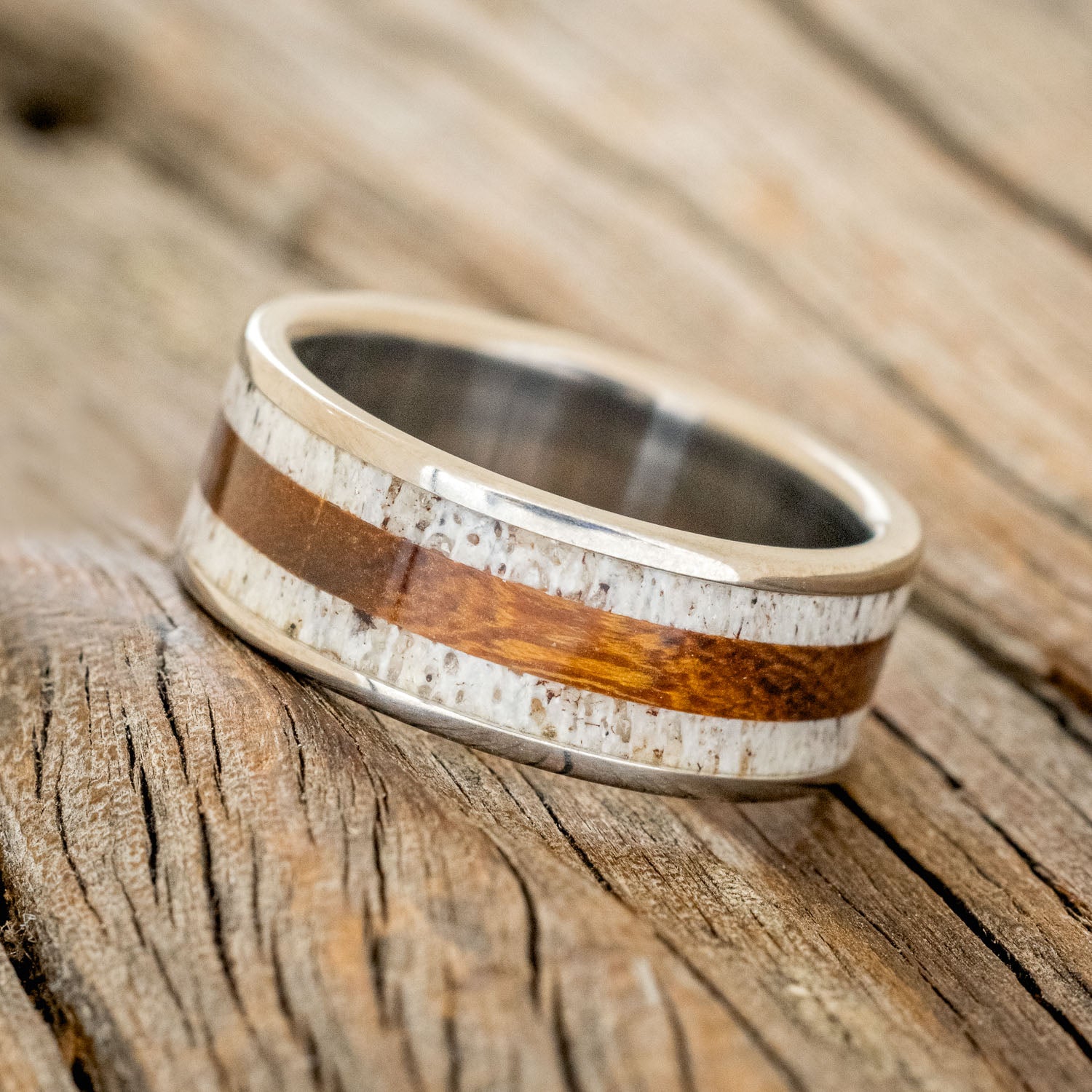 "RAINIER" - ANTLER & IRONWOOD WEDDING BAND - READY TO SHIP-2