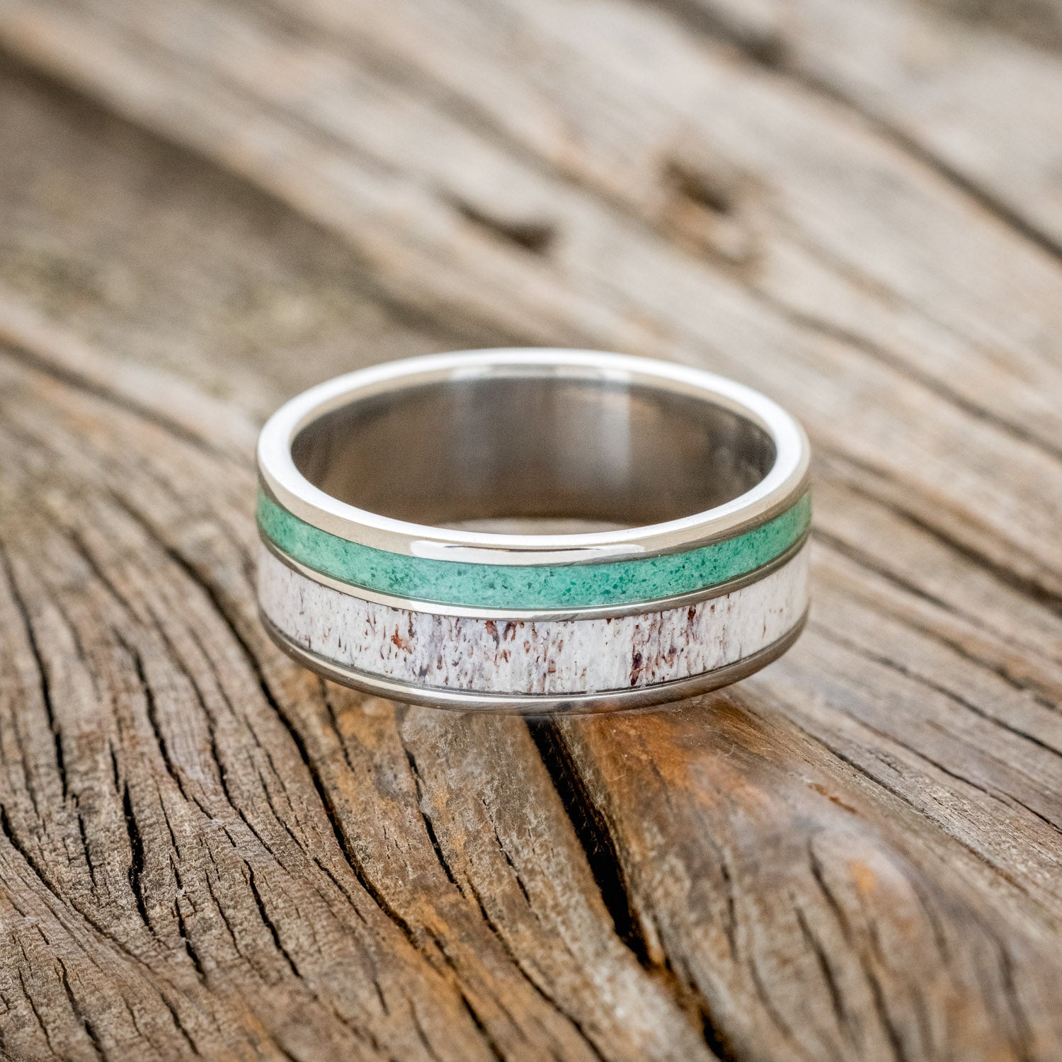 "RAPTOR" - ANTLER & MALACHITE WEDDING BAND-3