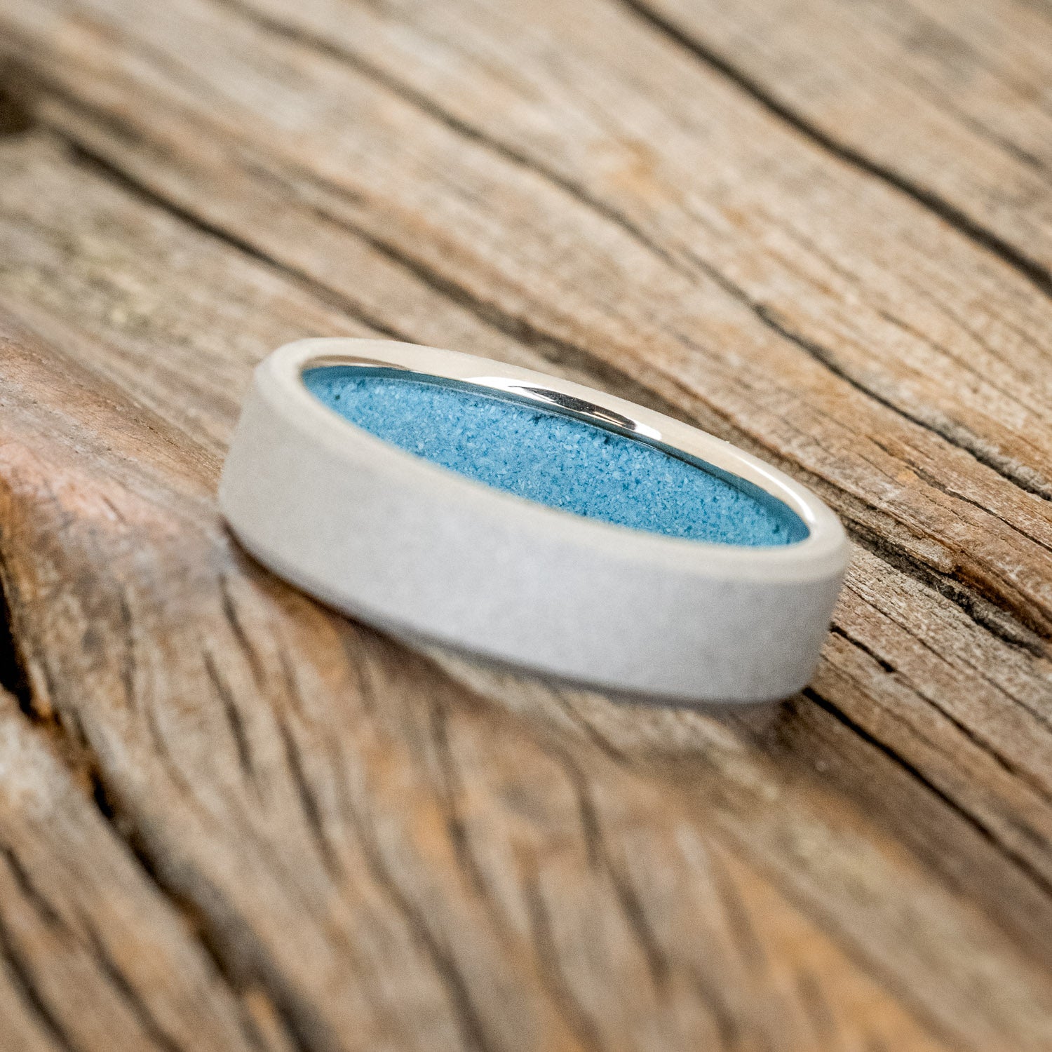 TURQUOISE LINED WEDDING BAND WITH A SANDBLASTED FINISH-5