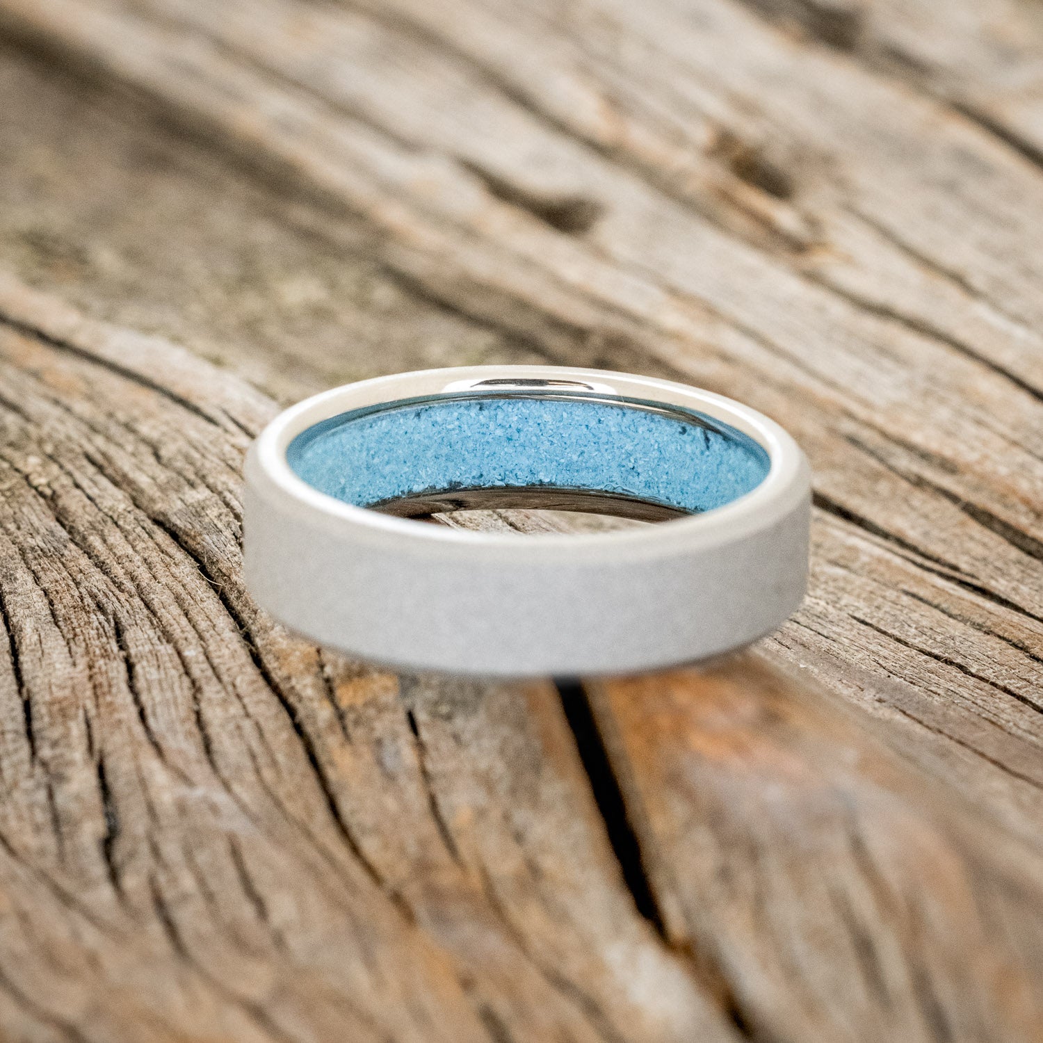 TURQUOISE LINED WEDDING BAND WITH A SANDBLASTED FINISH-6