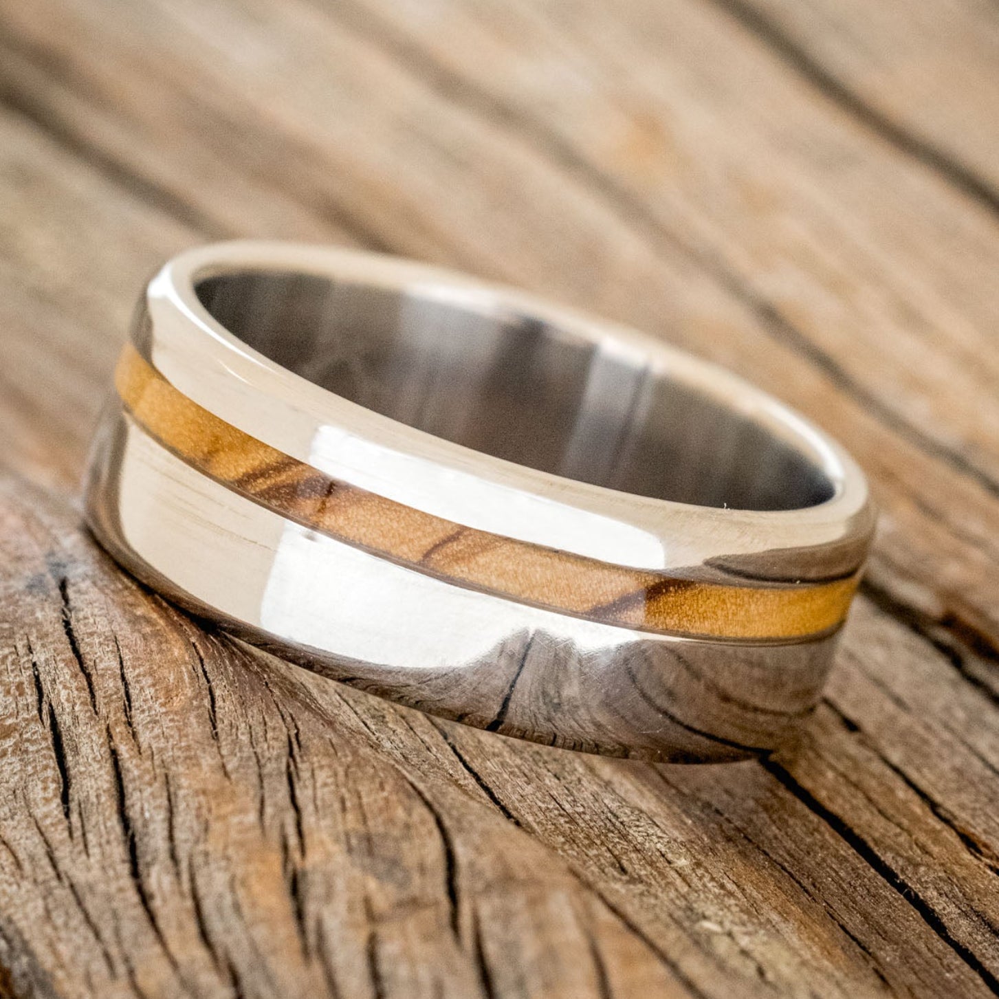 "VERTIGO" - BETHLEHEM OLIVE WOOD WEDDING BAND-2