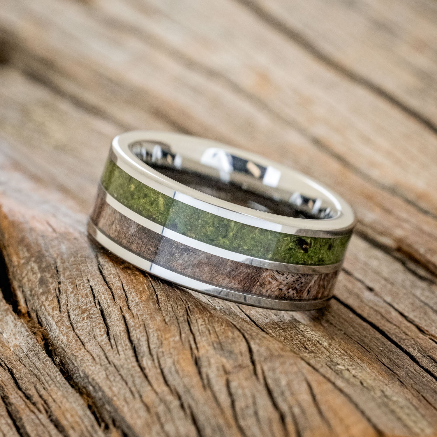 "DYAD" - MOSS & DARK MAPLE WOOD WEDDING BAND-2