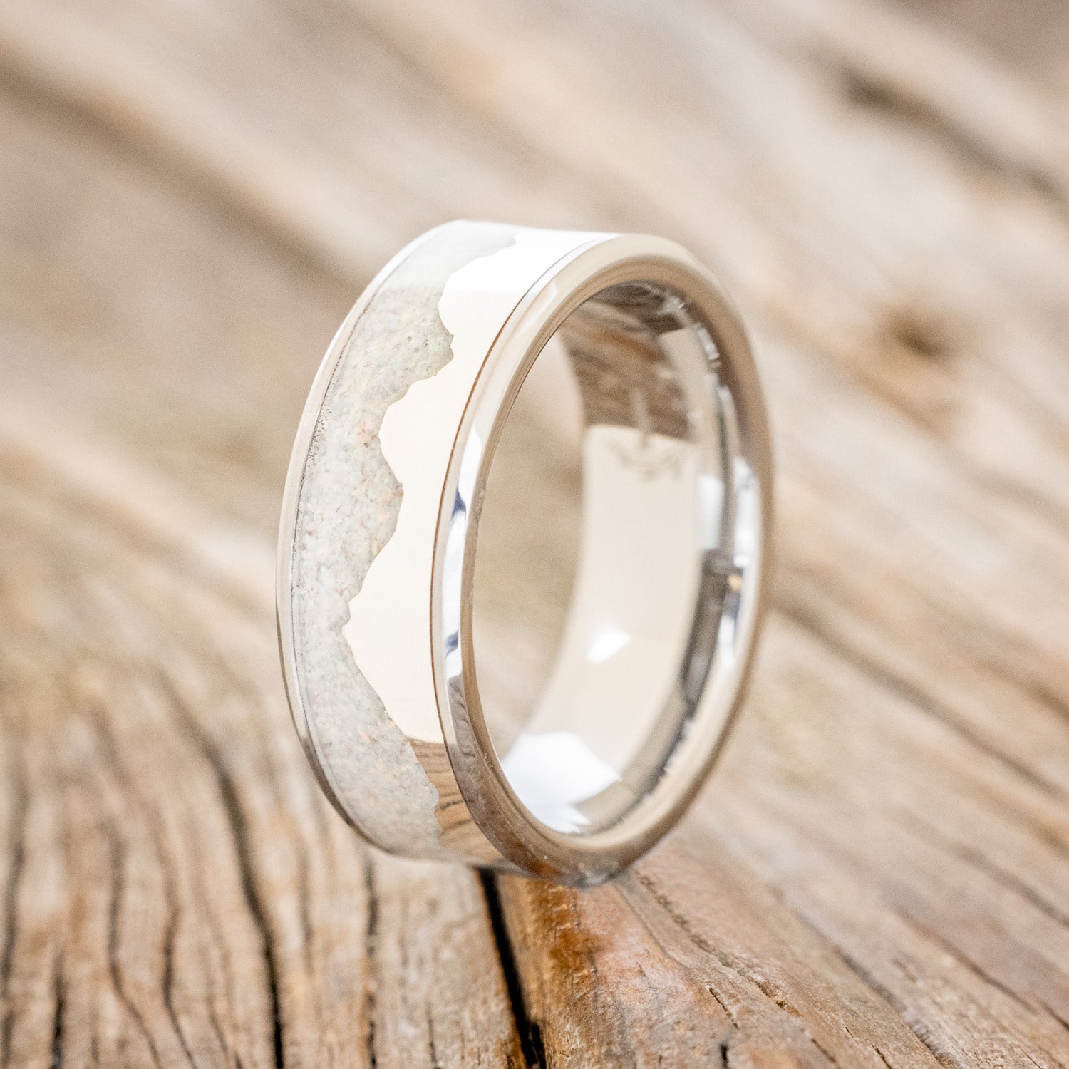 "HELIOS" - FIRE & ICE OPAL WITH SILVER MOUNTAIN RANGE WEDDING RING-7