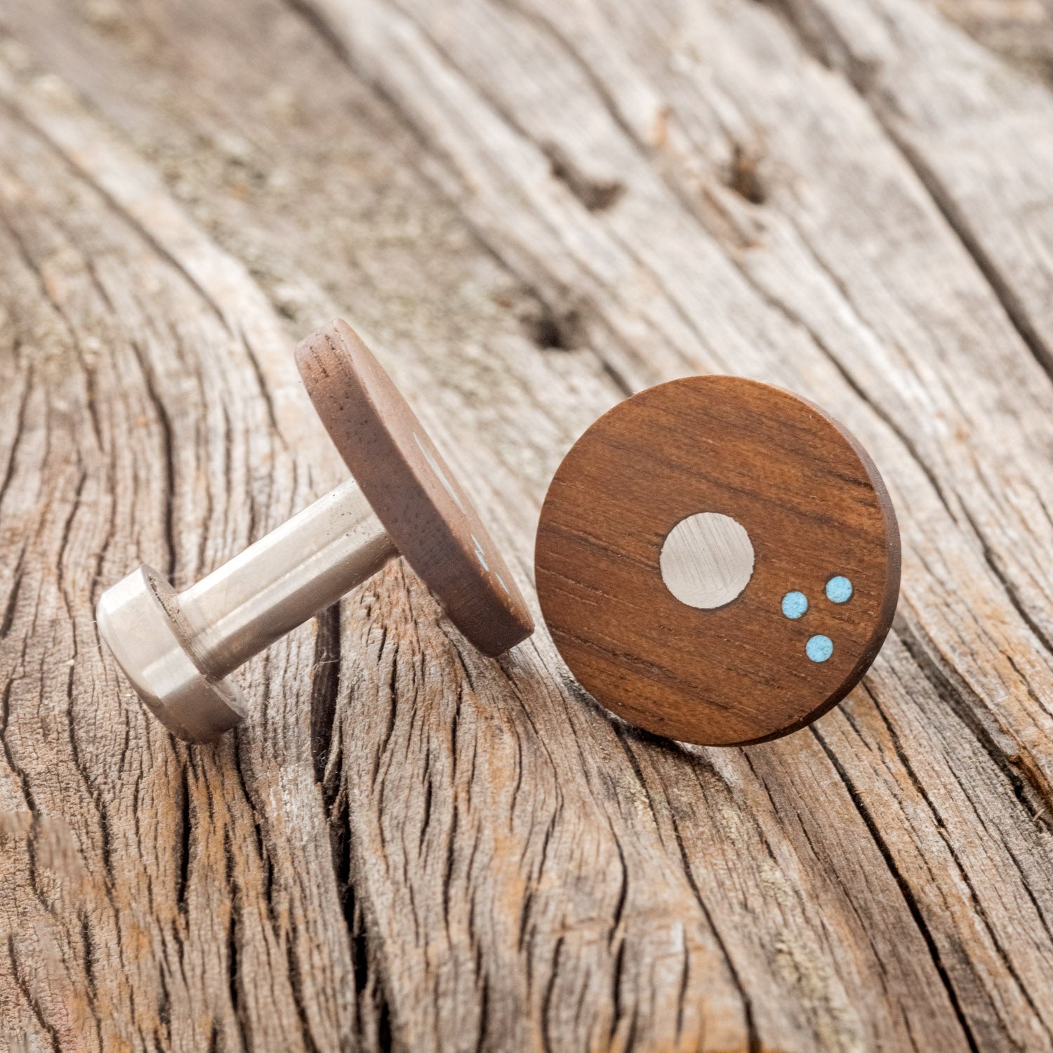 WALNUT & TURQUOISE CUFFLINKS WITH TITANIUM BASES-3