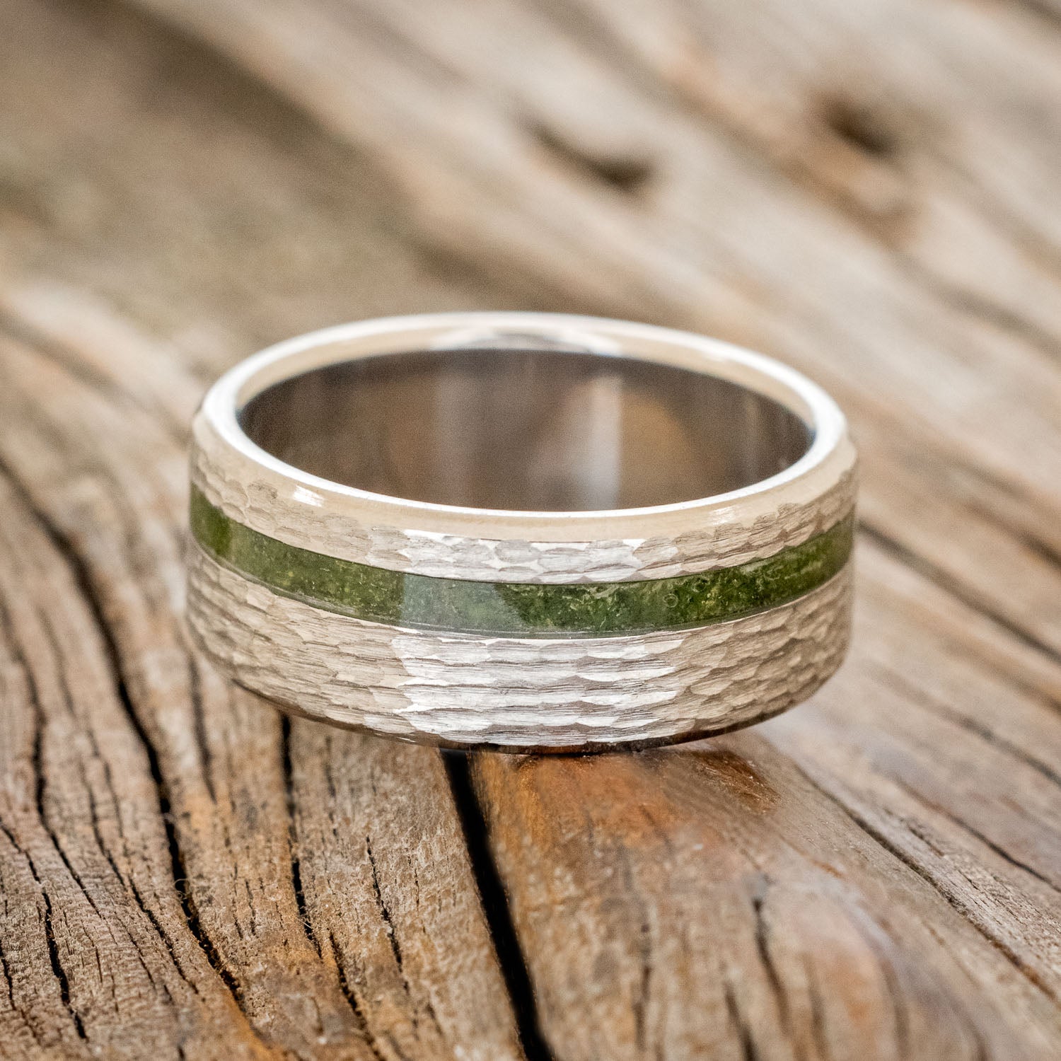 "VERTIGO" - MOSS WEDDING BAND WITH A HAMMERED FINISH-3
