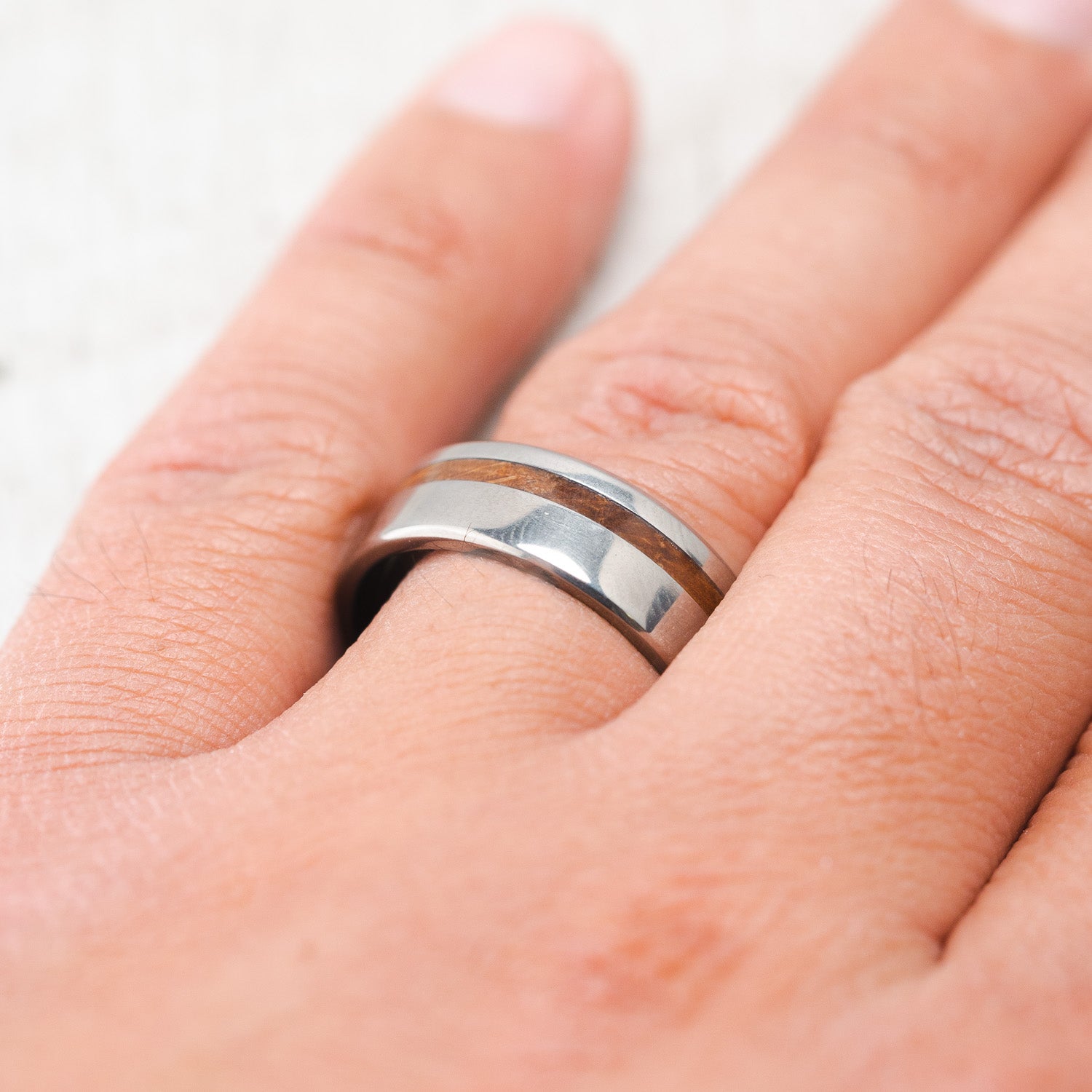 "VERTIGO" - OFFSET WHISKEY BARREL OAK WEDDING BAND-19