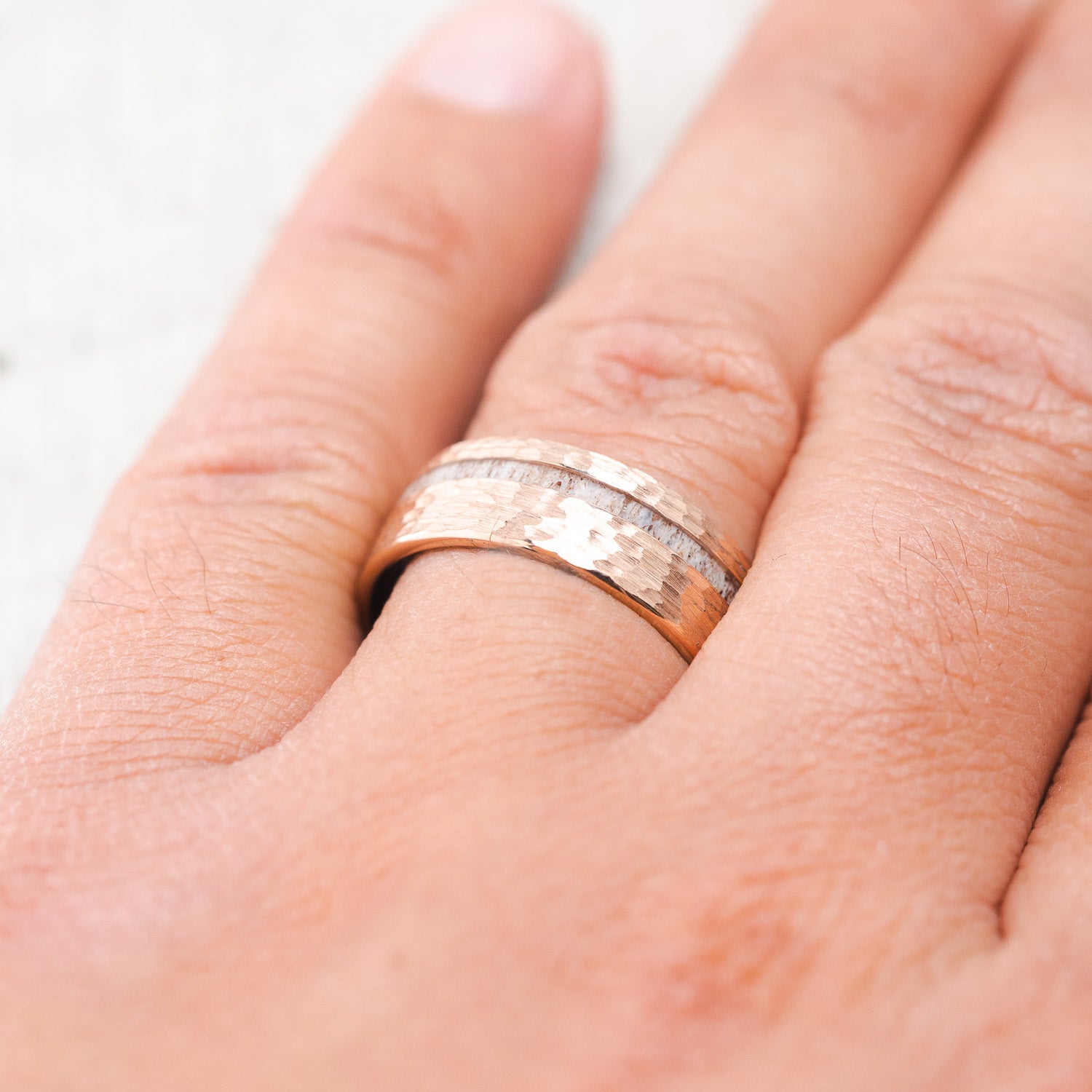 "VERTIGO" - ELK ANTLER WEDDING BAND WITH A HAMMERED FINISH-19