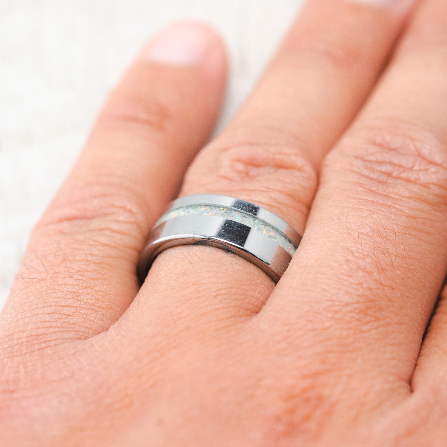 "VERTIGO" - FIRE & ICE OPAL INLAY WEDDING BAND - READY TO SHIP-14