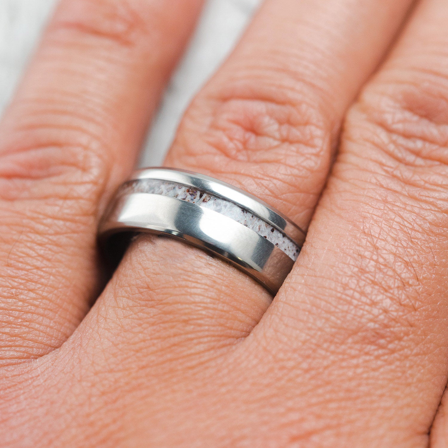 "VERTIGO" - OFFSET ELK ANTLER WEDDING RING-23