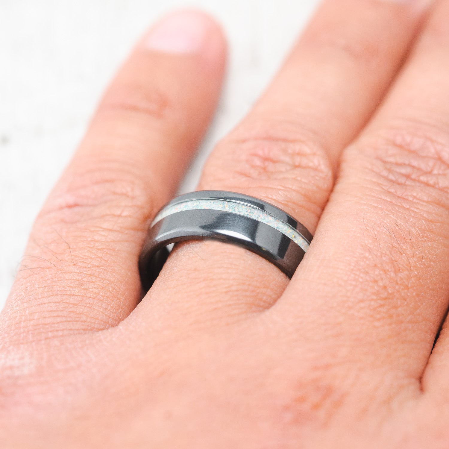 "VERTIGO" - FIRE & ICE OPAL INLAY WEDDING BAND - READY TO SHIP-13