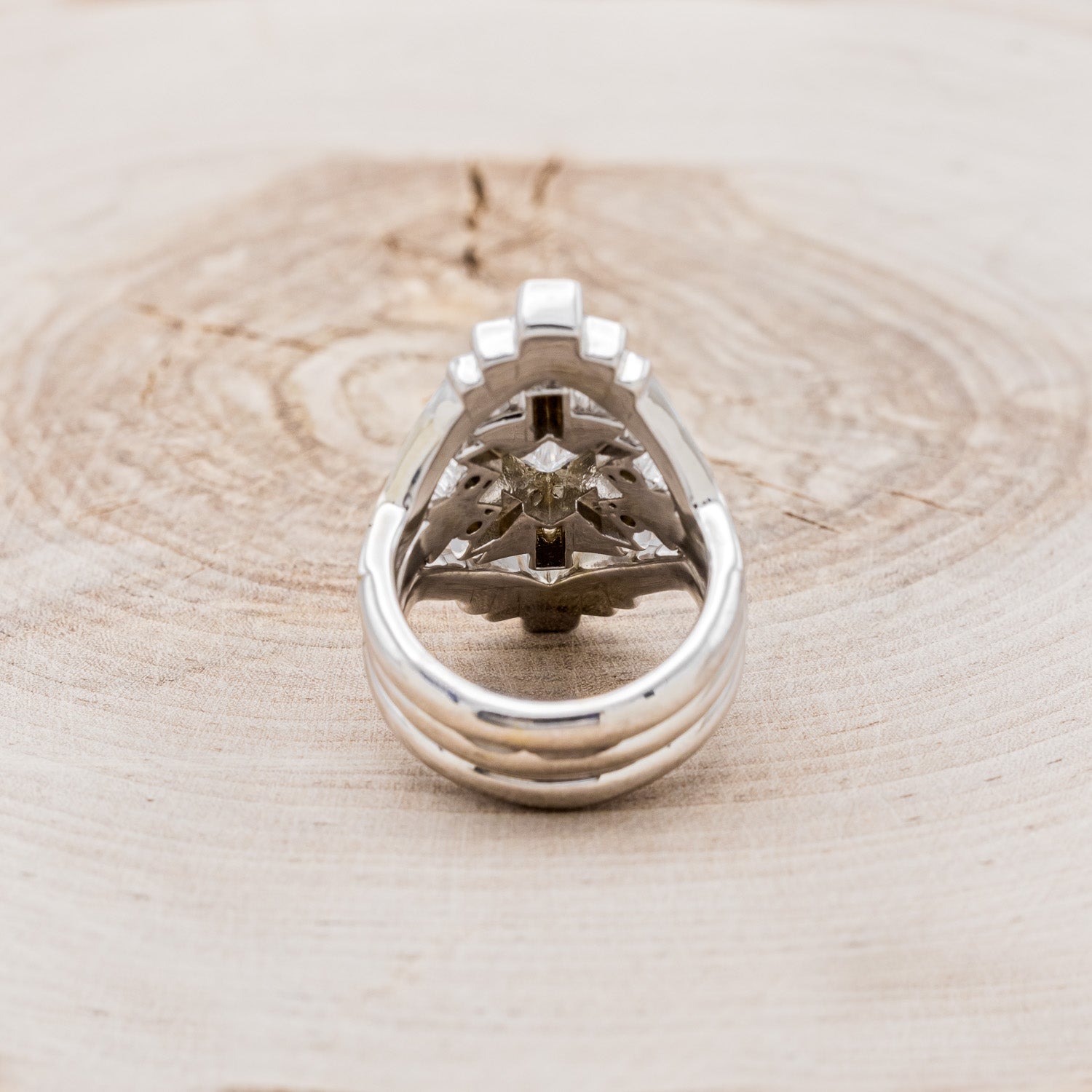 "CALLIANDRA" - BRIDAL SUITE - PRINCESS CUT MOISSANITE ENGAGEMENT RING WITH DIAMOND ACCENTS, TURQUOISE, & TRACERS-5