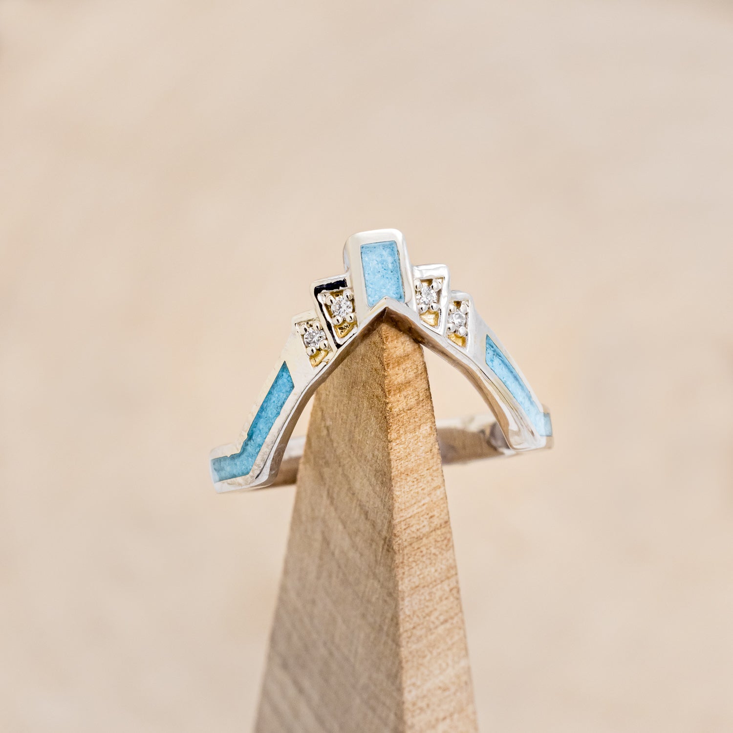 "CALLIANDRA" - BRIDAL SUITE - PRINCESS CUT MOISSANITE ENGAGEMENT RING WITH DIAMOND ACCENTS, TURQUOISE, & TRACERS-19