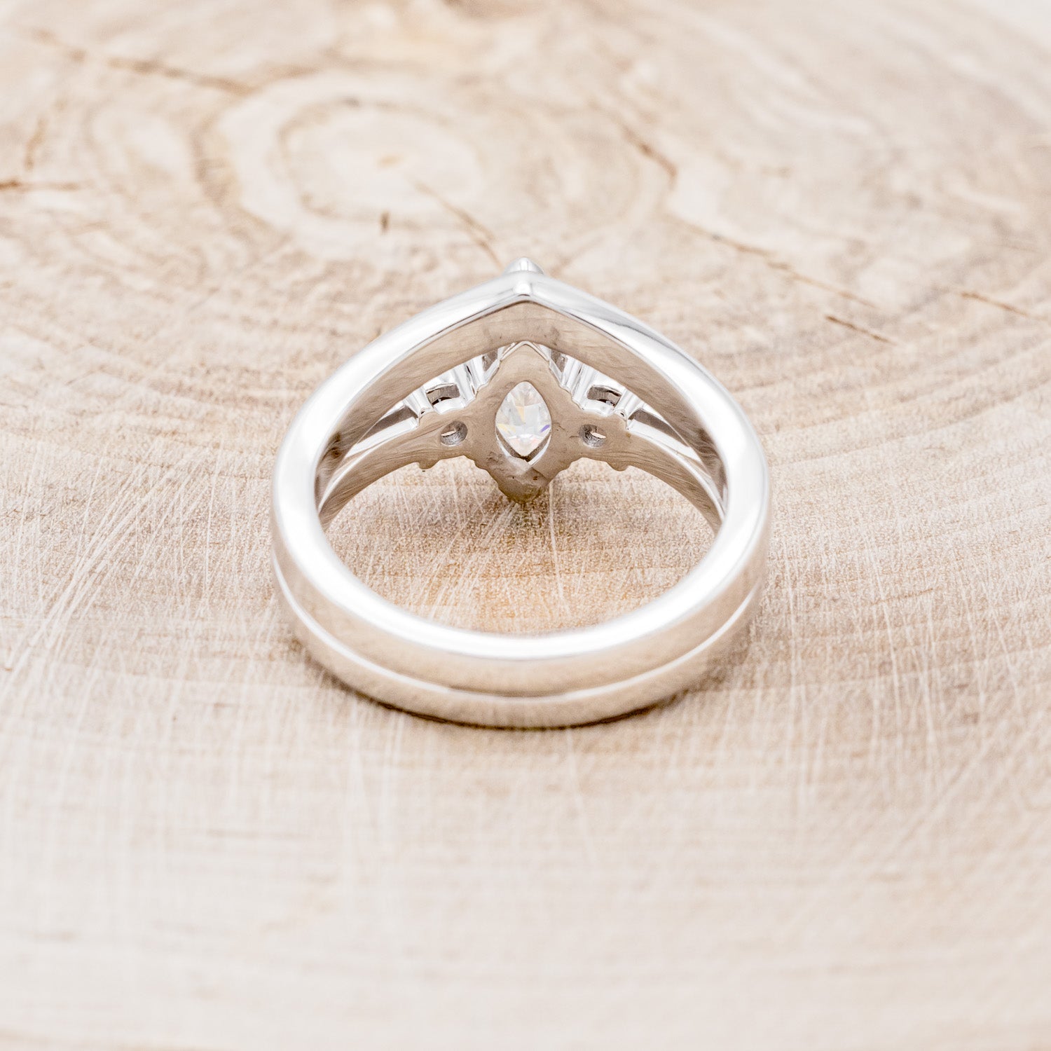 MARQUISE CUT MOISSANITE ENGAGEMENT RING WITH BLACK DIAMOND ACCENTS & "CARA" TRACER-6