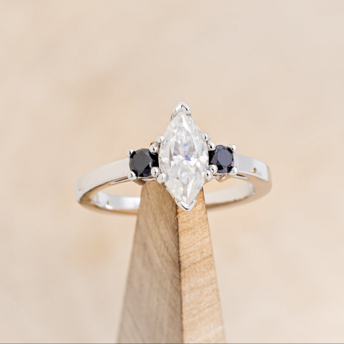 MARQUISE CUT MOISSANITE ENGAGEMENT RING WITH BLACK DIAMOND ACCENTS & "CARA" TRACER-7