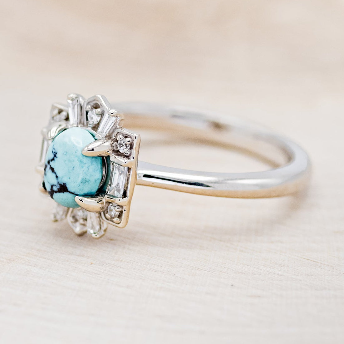 "CLEOPATRA" - OVAL TURQUOISE ENGAGEMENT RING WITH DIAMOND ACCENTS-9