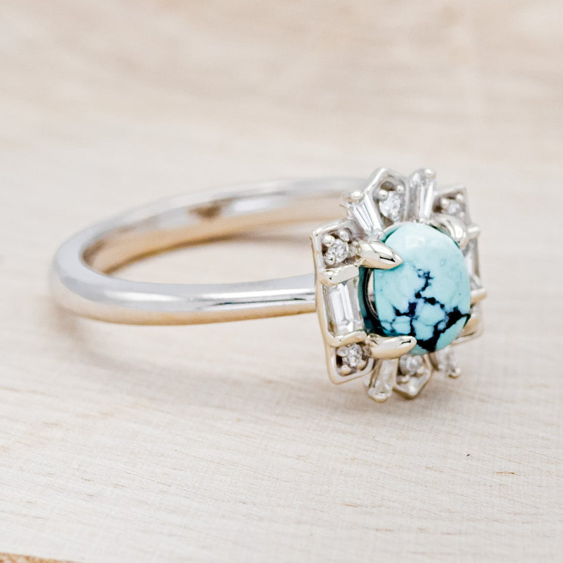 "CLEOPATRA" - OVAL TURQUOISE ENGAGEMENT RING WITH DIAMOND ACCENTS-8