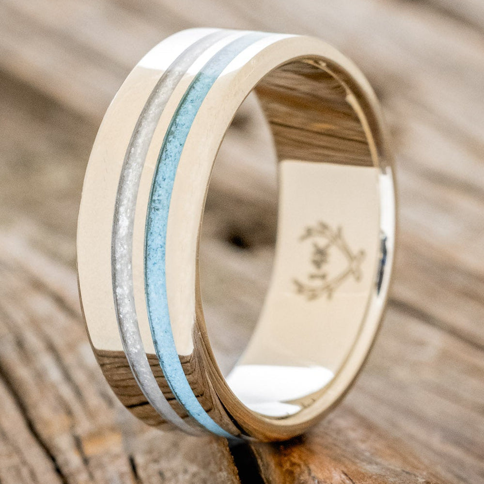 "COSMO" - DIAMOND DUST & TURQUOISE WEDDING BAND-7