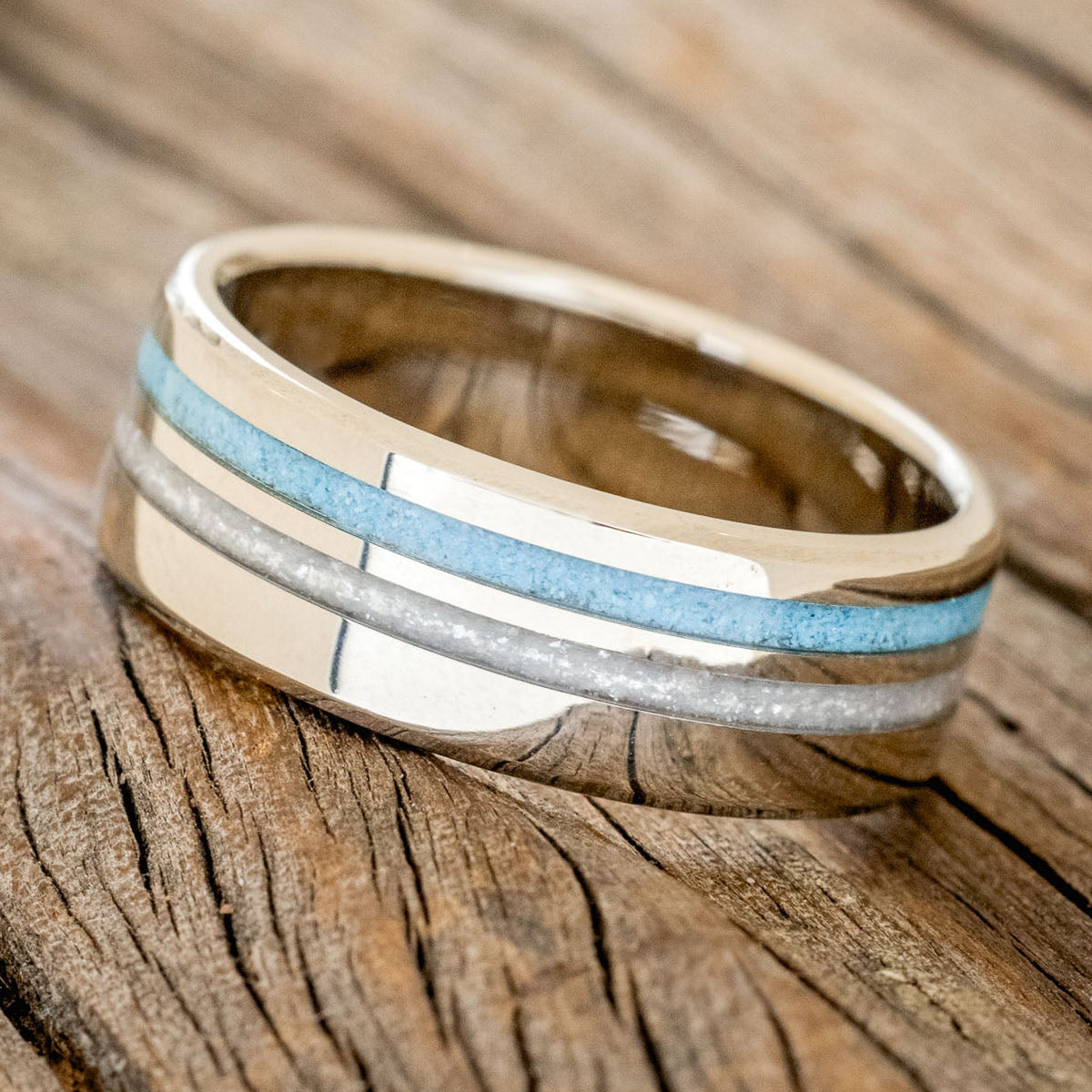 "COSMO" - DIAMOND DUST & TURQUOISE WEDDING BAND-8