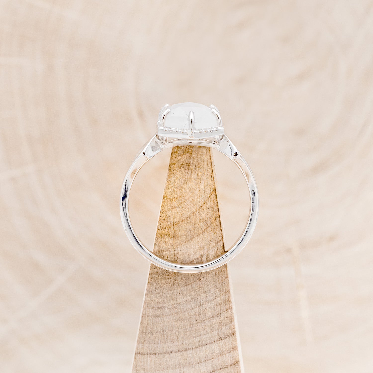 "CRAZY ON YOU" - HEXAGON MOONSTONE ENGAGEMENT RING WITH DIAMOND HALO & WHITE OPAL INLAYS-5