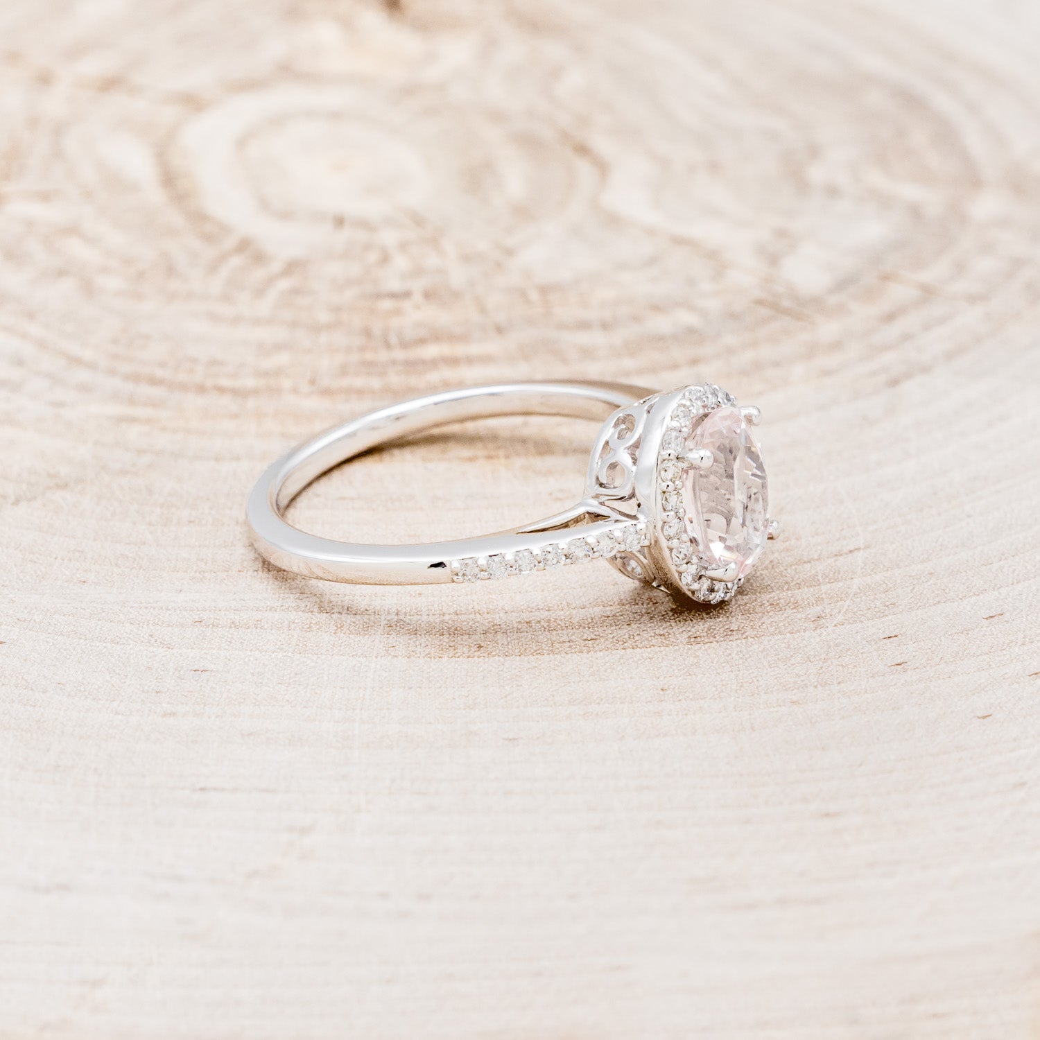 "DIANA" - OVAL MORGANITE ENGAGEMENT RING WITH DIAMOND HALO & ACCENTS-8