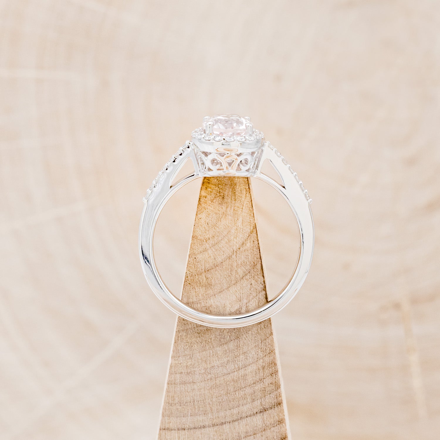 "DIANA" - OVAL MORGANITE ENGAGEMENT RING WITH DIAMOND HALO & ACCENTS-12