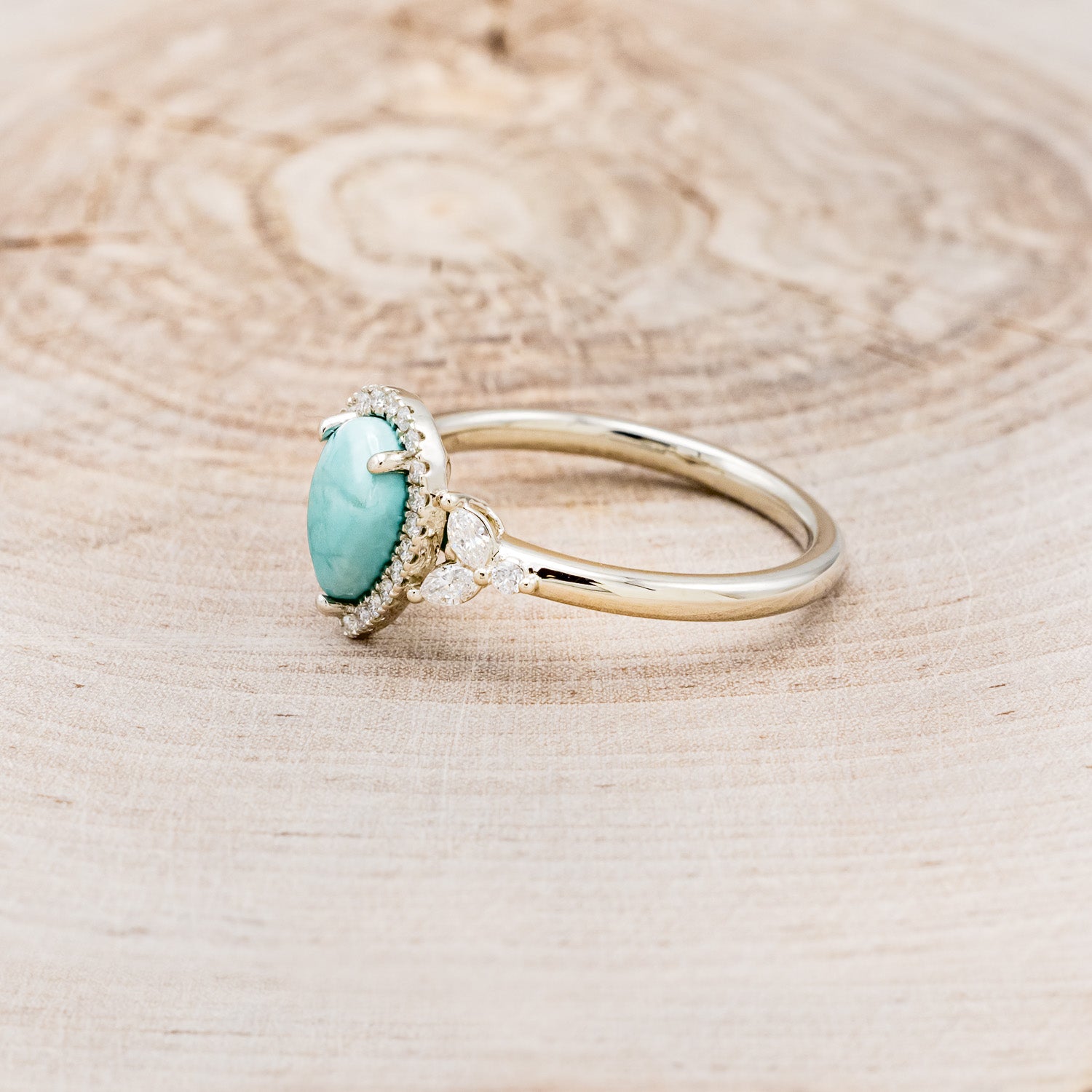 "DREAM" - PEAR-SHAPED TURQUOISE ENGAGEMENT RING WITH DIAMOND HALO & ACCENTS-3
