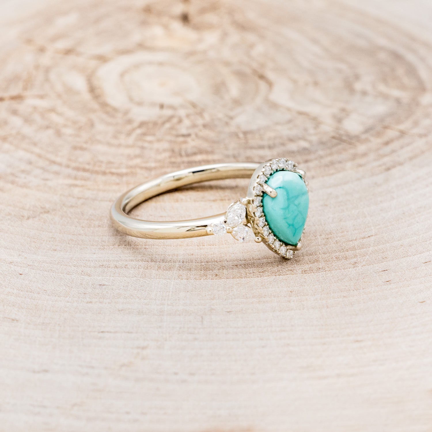 "DREAM" - PEAR-SHAPED TURQUOISE ENGAGEMENT RING WITH DIAMOND HALO & ACCENTS-2