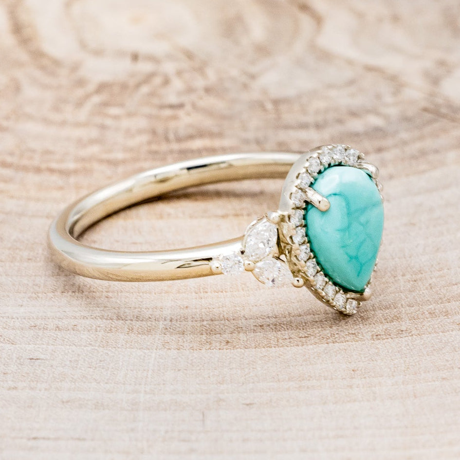 "DREAM" - PEAR-SHAPED TURQUOISE ENGAGEMENT RING WITH DIAMOND HALO & ACCENTS-2