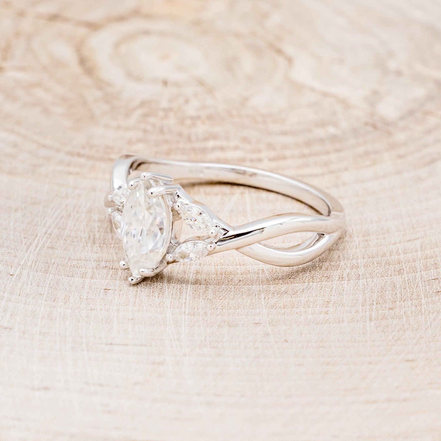 "ELECTA" - MARQUISE MOISSANITE ENGAGEMENT RING WITH DIAMOND ACCENTS-3