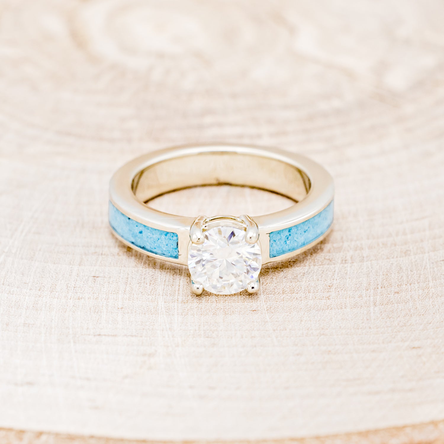 "EOTA" - ROUND CUT MOISSANITE ENGAGEMENT RING WITH TURQUOISE INLAYS-8