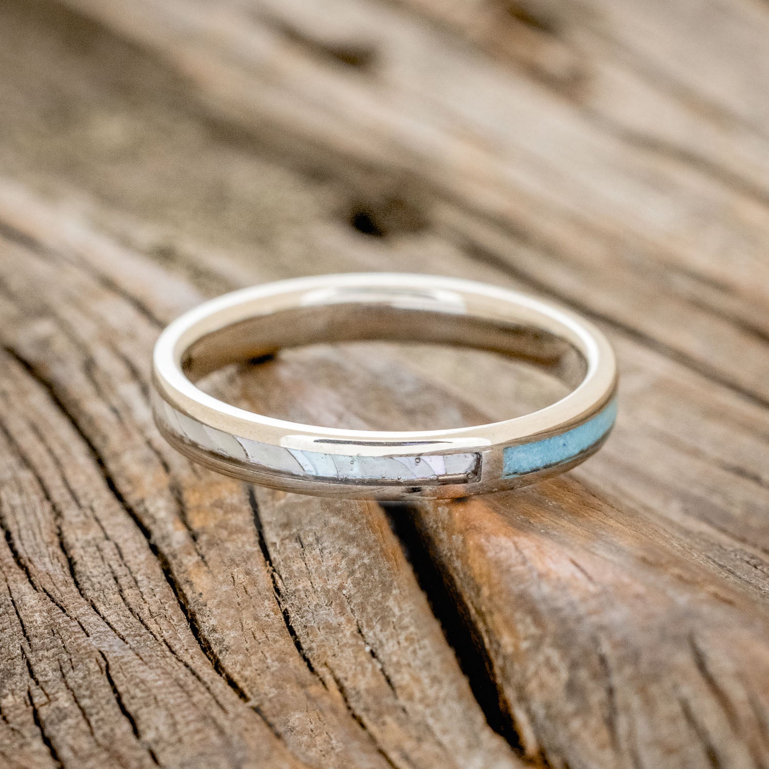 "HARMONY" - TURQUOISE & MOTHER OF PEARL SPLIT STACKING BAND-13