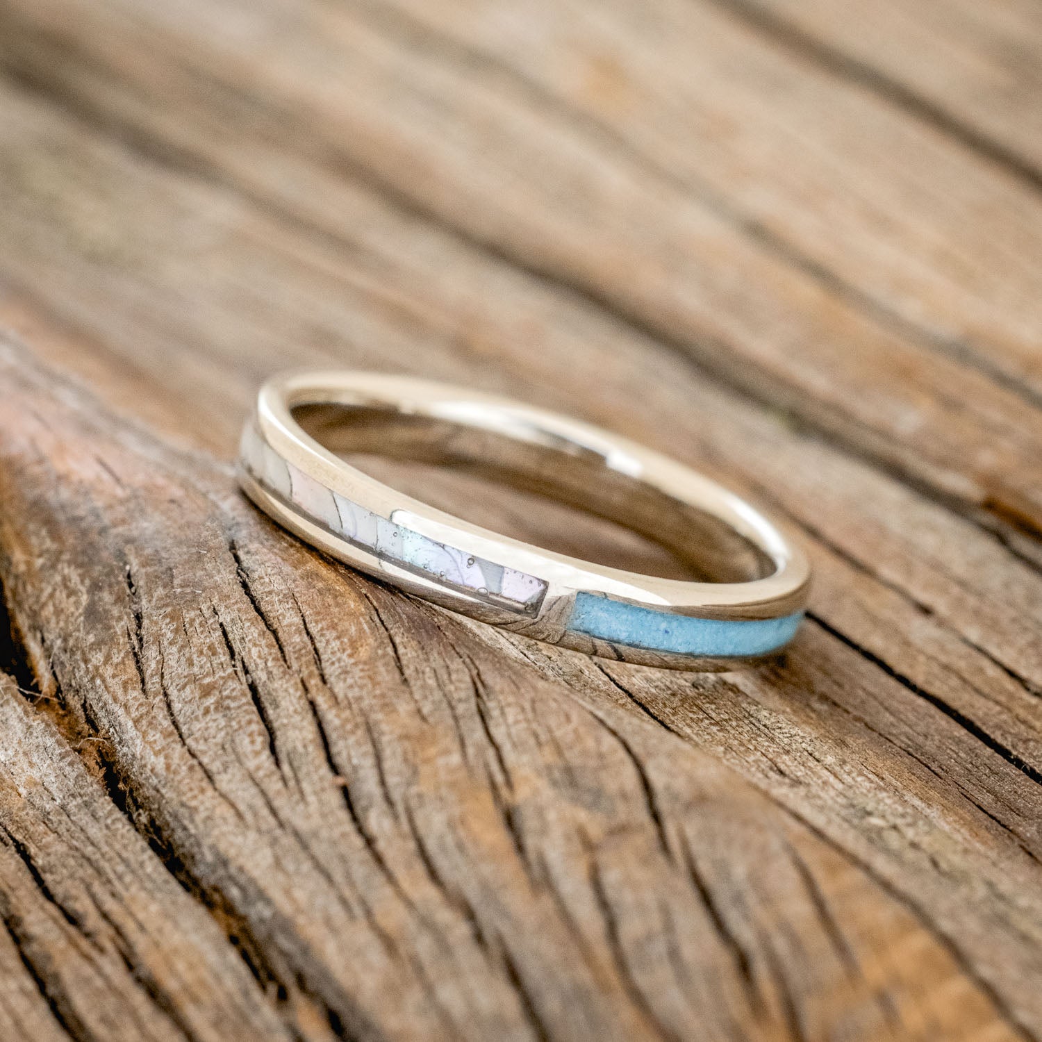 "HARMONY" - TURQUOISE & MOTHER OF PEARL SPLIT STACKING BAND-12