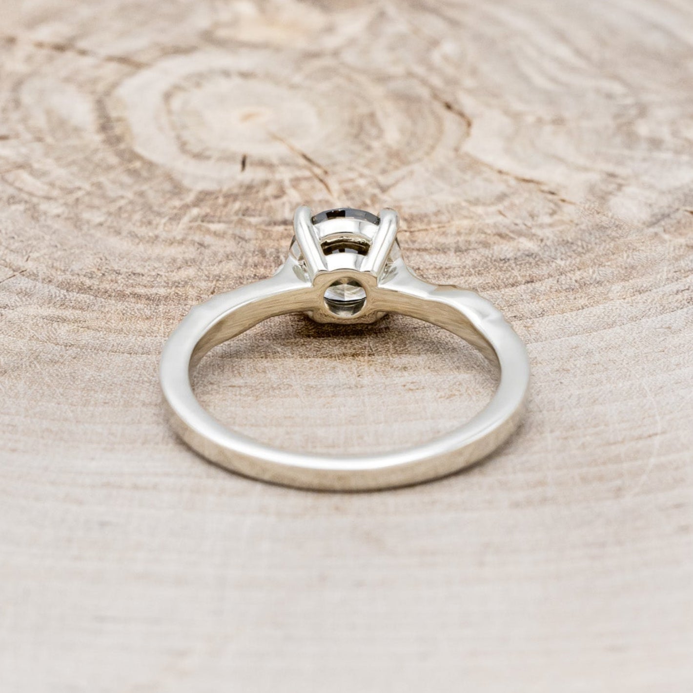 "HOPE" - ROUND CUT SALT & PEPPER DIAMOND SOLITAIRE ENGAGEMENT RING WITH FEATHER ACCENTS-11