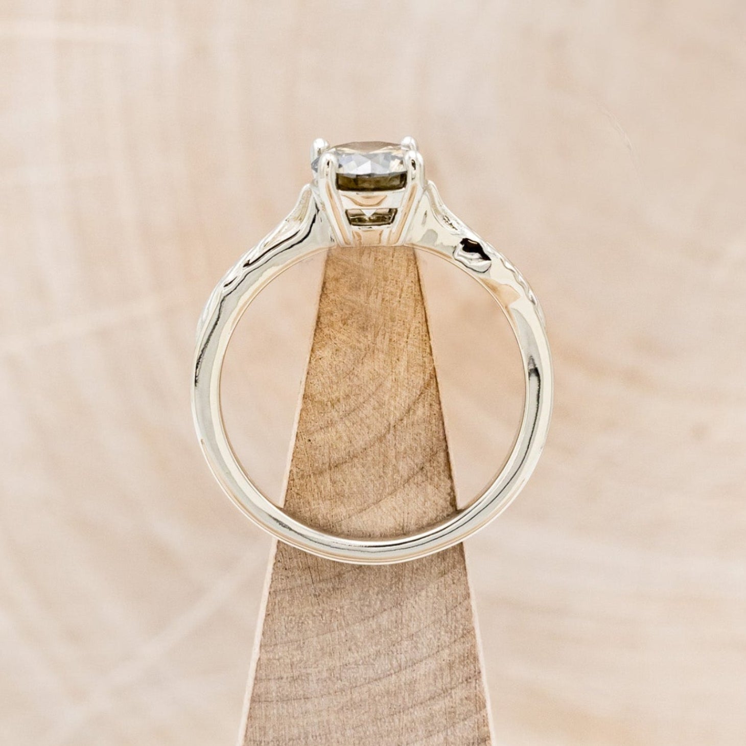 "HOPE" - ROUND CUT SALT & PEPPER DIAMOND SOLITAIRE ENGAGEMENT RING WITH FEATHER ACCENTS-12