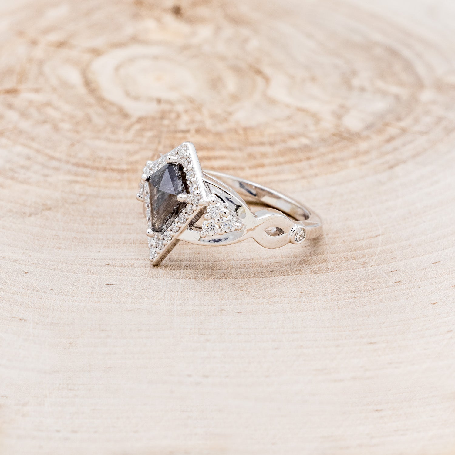 KITE CUT ENGAGEMENT RING WITH DIAMOND HALO & ACCENTS - MOUNTING ONLY - SELECT YOUR OWN STONE-3