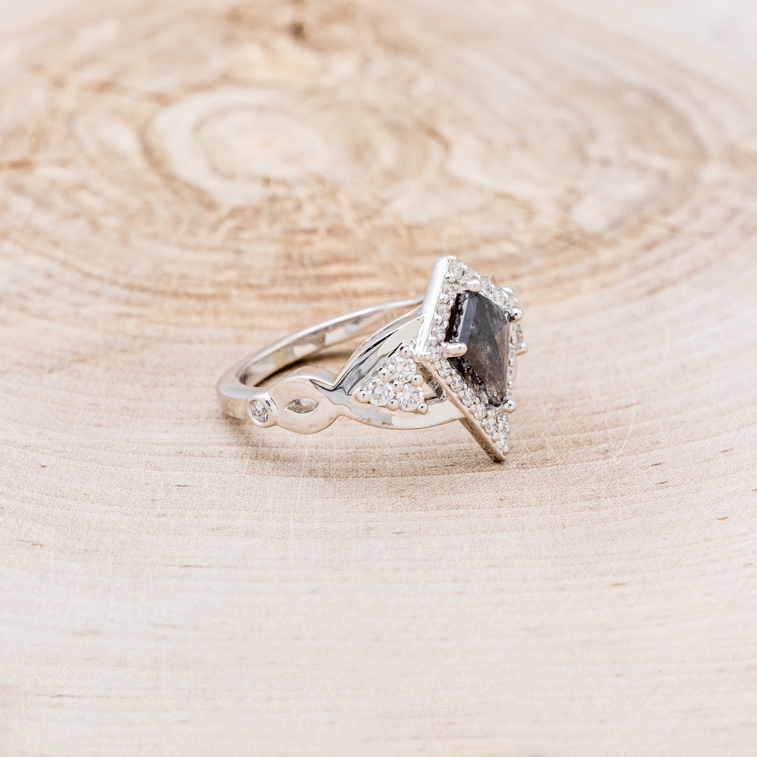 KITE CUT ENGAGEMENT RING WITH DIAMOND HALO & ACCENTS - MOUNTING ONLY - SELECT YOUR OWN STONE-2