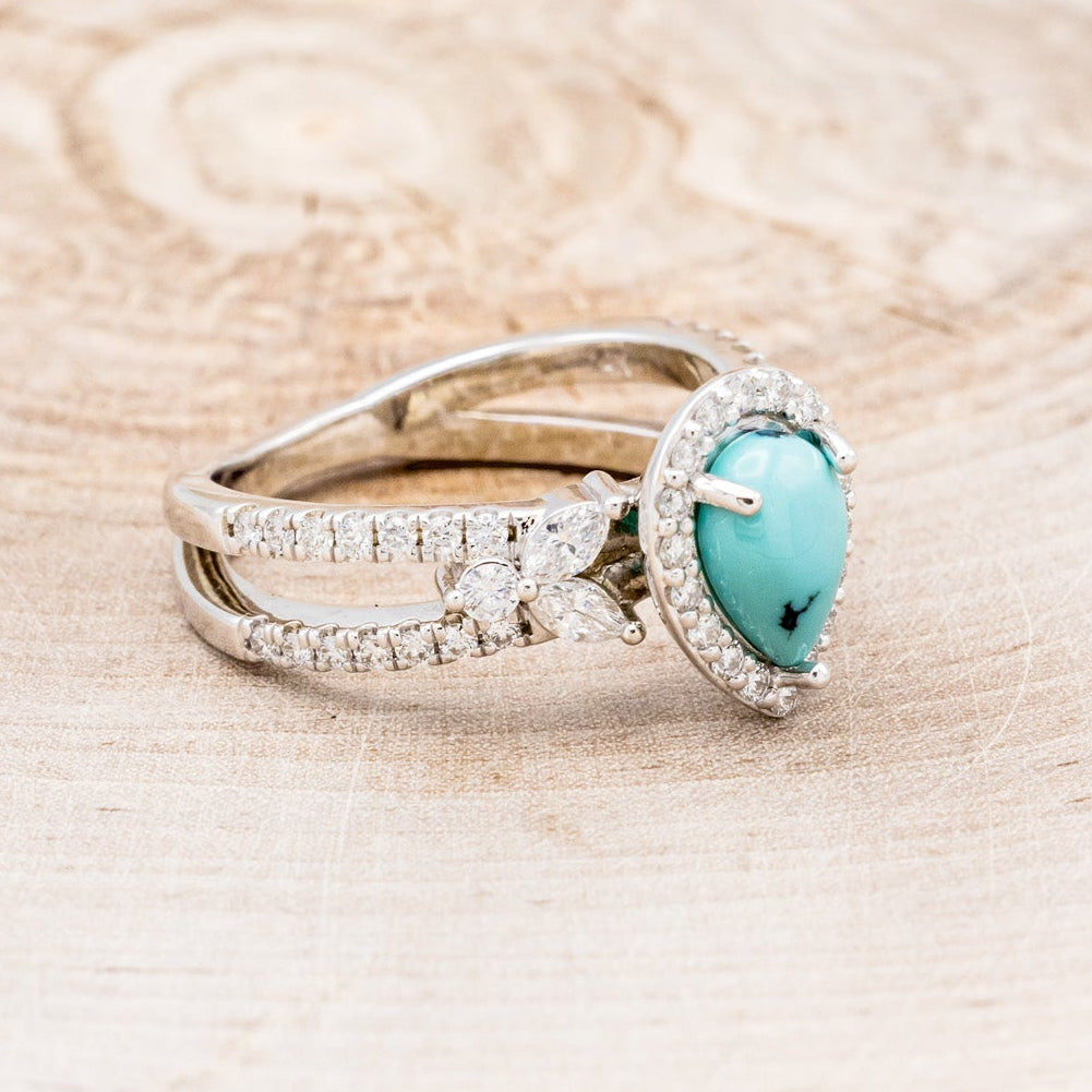 "LORETTA" - PEAR-SHAPED TURQUOISE ENGAGEMENT RING WITH DIAMOND HALO & ACCENTS-8