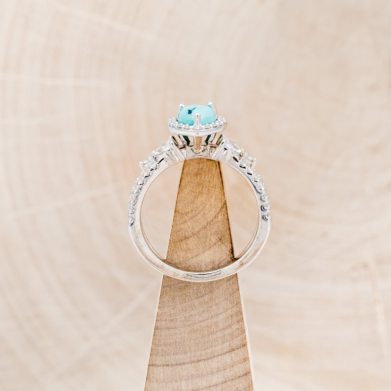 "LORETTA" - PEAR-SHAPED TURQUOISE ENGAGEMENT RING WITH DIAMOND HALO & ACCENTS-12