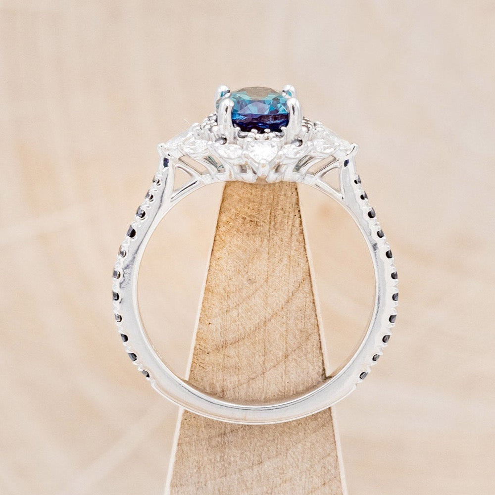 "NORTH STAR" - OVAL LAB-GROWN ALEXANDRITE ENGAGEMENT RING WITH DIAMOND HALO & BLACK DIAMOND ACCENTS-12