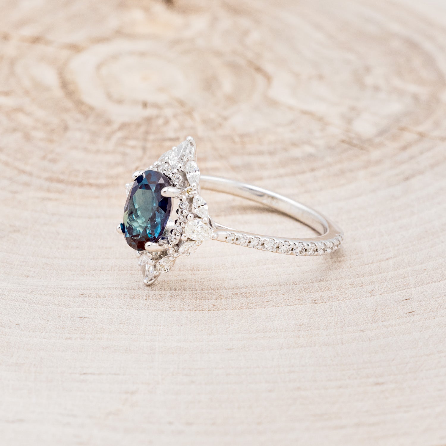 "NORTH STAR" - OVAL LAB-GROWN ALEXANDRITE ENGAGEMENT RING WITH DIAMOND ACCENTS & TRACER-9