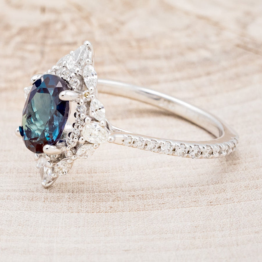 "NORTH STAR" - OVAL LAB-GROWN ALEXANDRITE ENGAGEMENT RING WITH DIAMOND ACCENTS & TRACER-9