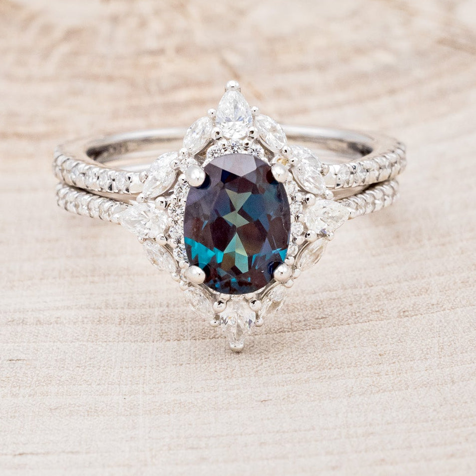 "NORTH STAR" - OVAL LAB-GROWN ALEXANDRITE ENGAGEMENT RING WITH DIAMOND ACCENTS & TRACER-4