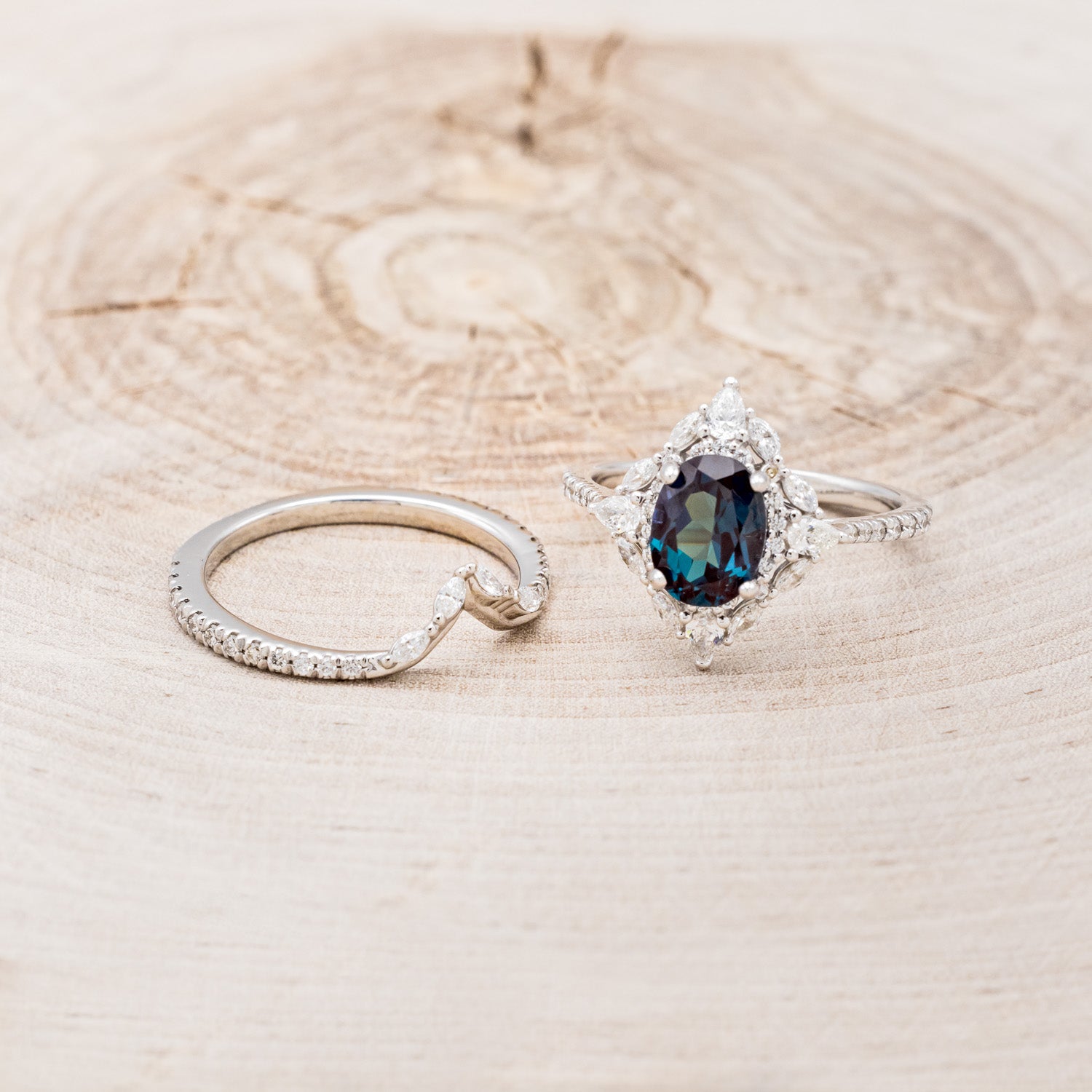 "NORTH STAR" - OVAL LAB-GROWN ALEXANDRITE ENGAGEMENT RING WITH DIAMOND ACCENTS & TRACER-5