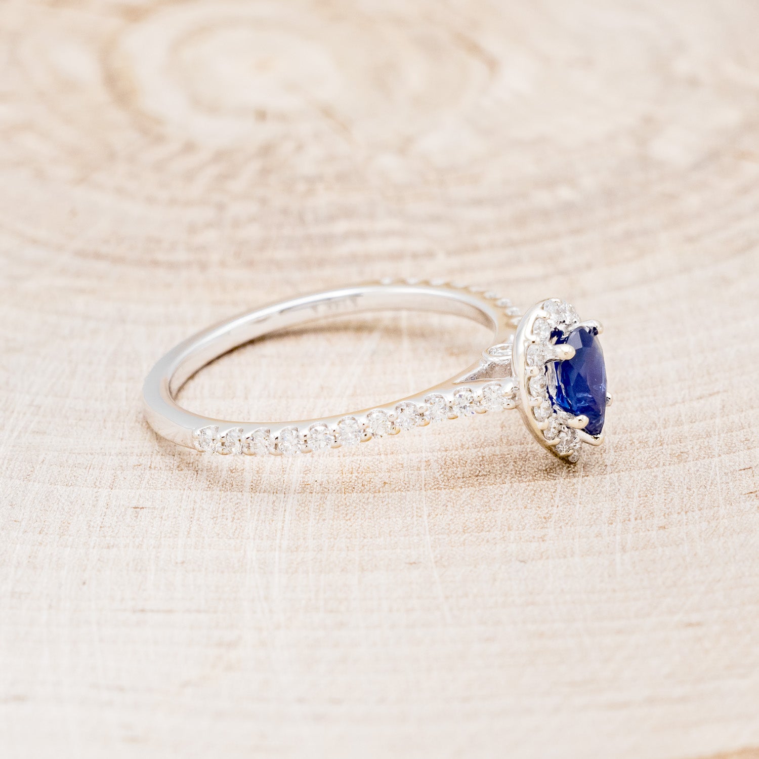 "AGNES" - PEAR-SHAPED NATURAL BLUE SAPPHIRE ENGAGEMENT RING WITH DIAMOND HALO & ACCENT BAND-2