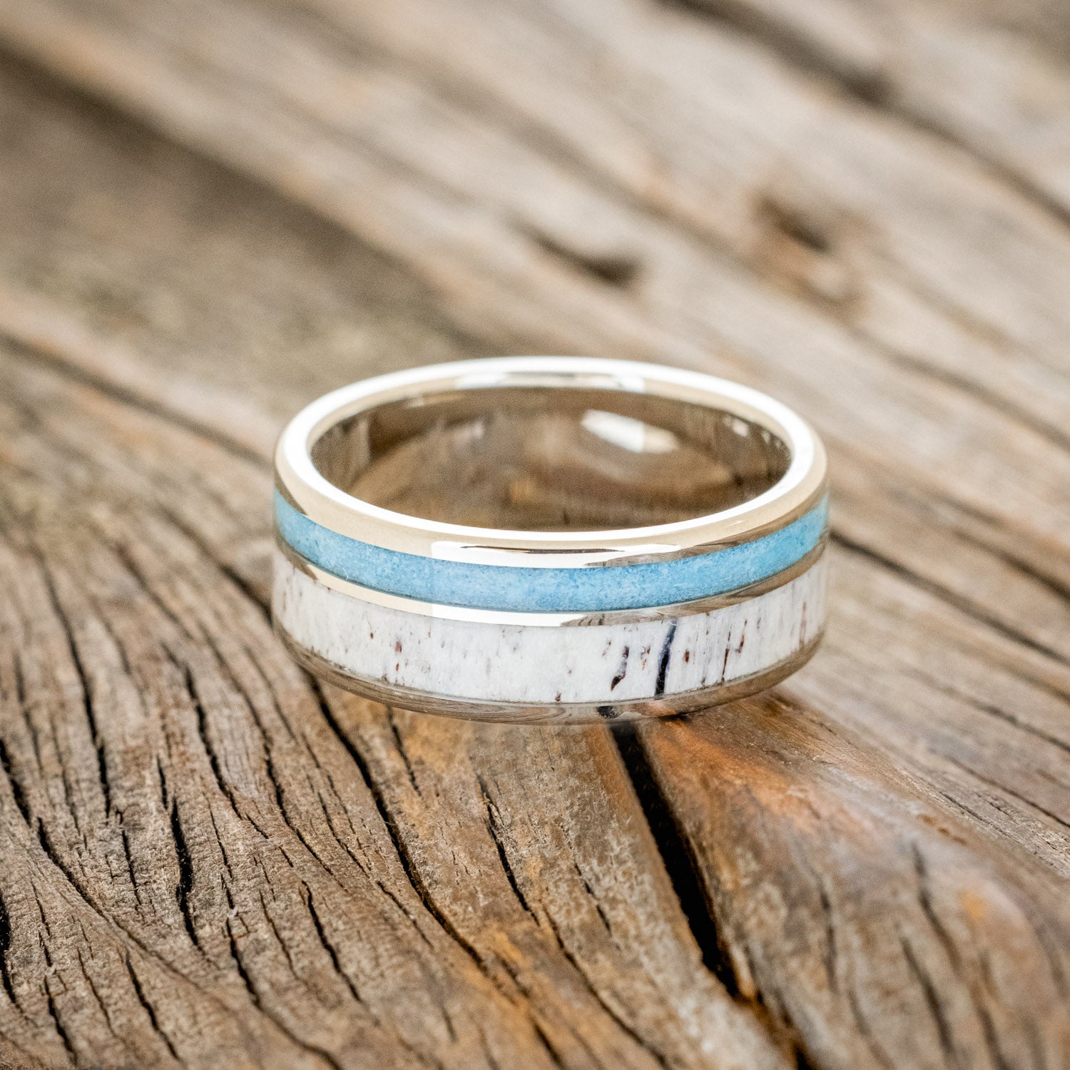 "RAPTOR" - TURQUOISE & ANTLER WEDDING BAND-9
